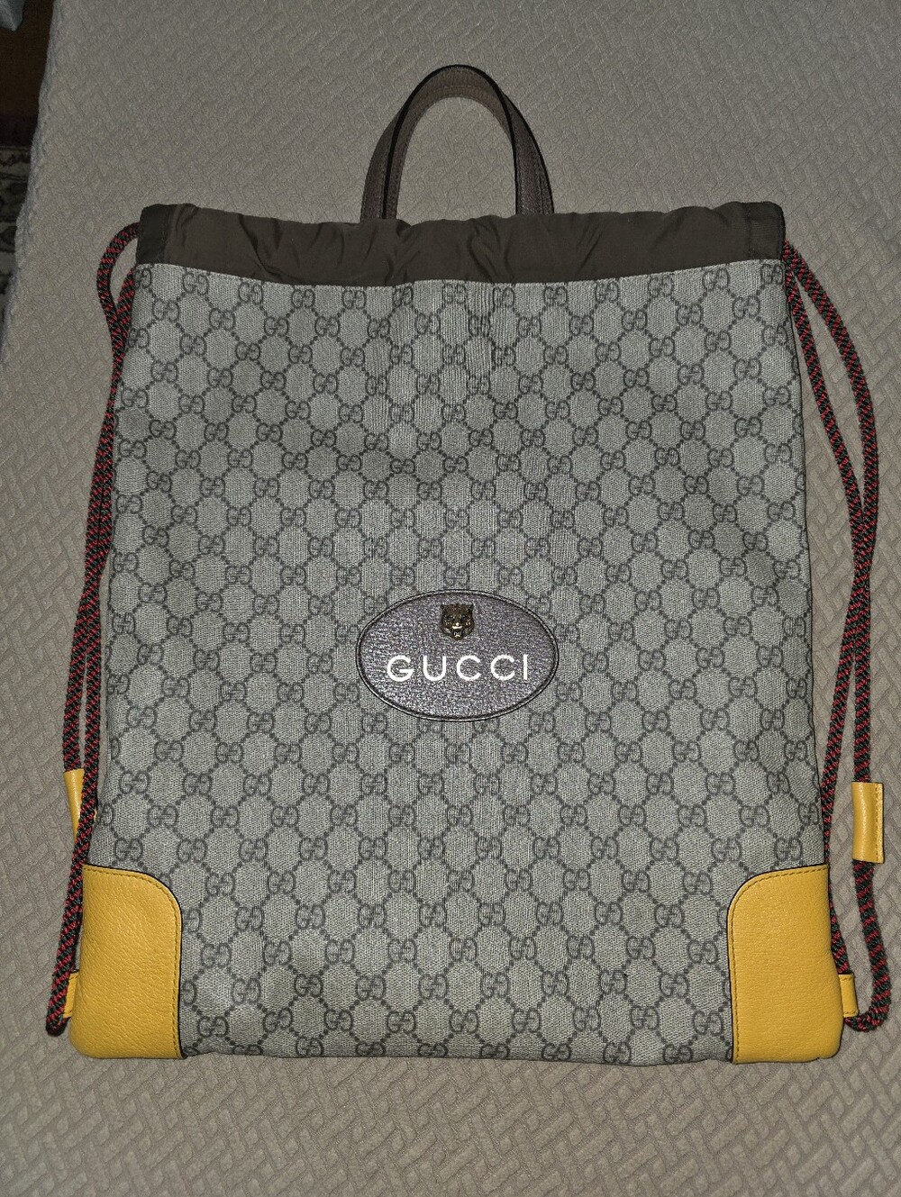 Pre-loved Rare Gucci GG Supreme Monogram Drawstring Backpack/Bag